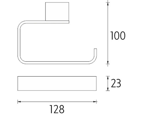 Technický nákres držiaka toaletného papiera s rozmermi