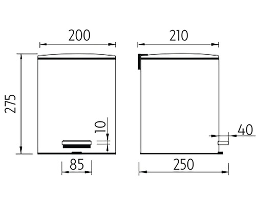 Rozmerový nákres odpadkového koša