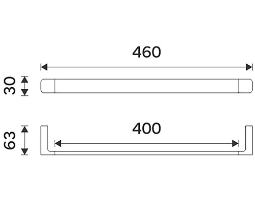 Technický nákres držiaka na uteráky s rozmermi