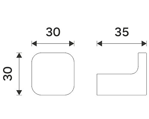 Technický výkres s rozmermi: 30 x 30 a 35