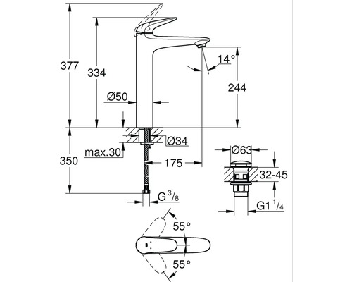Technický nákres armatúry s rozmermi.