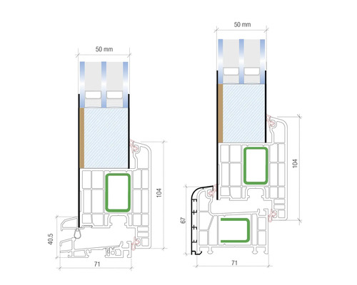 Ilustrácia okenných profilov s rozmermi