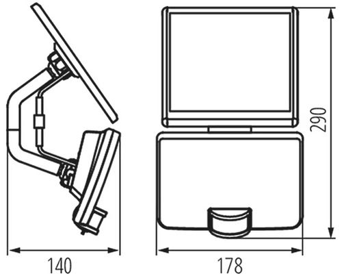 Technický nákres držiaka s rozmermi 140, 178 a 290