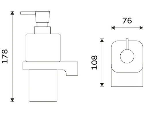 Technický výkres dávkovača mydla a držiaka toaletného papiera s rozmermi