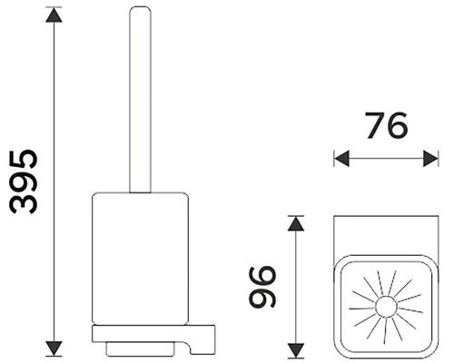 Technický nákres toaletnej kefy s rozmermi