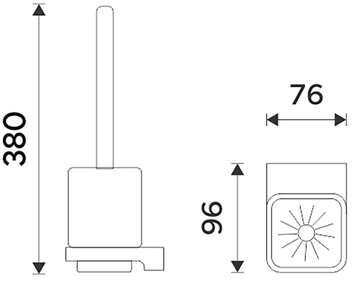 Technický nákres súpravy toaletnej kefy s rozmermi