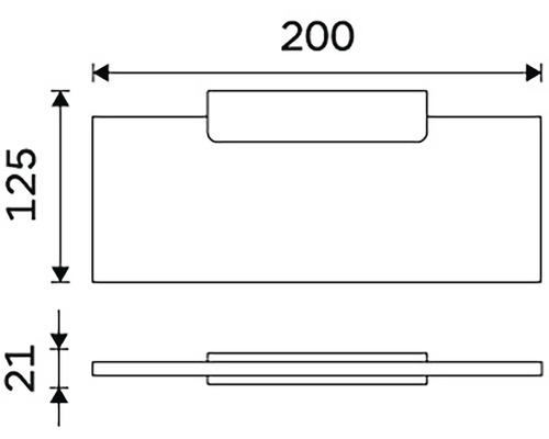 Technický nákres držiaka na uteráky s rozmermi 200 x 125 x 21 milimetrov