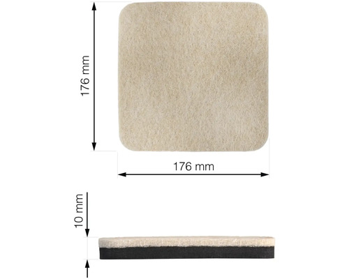 Štvorcový klzák na nábytok, 176 mm široký a dlhý, 10 mm hrubý