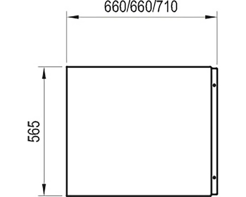 Technický nákres skrinky s rozmermi 660, 660 alebo 710 x 565