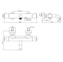 Technický nákres armatúry s rozmermi.
