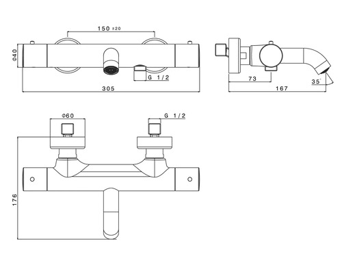 Technický nákres armatúry s rozmermi.