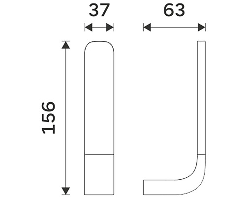 Technický nákres nábytkovej rukoväte s rozmermi.
