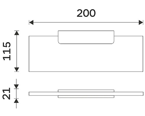 Technický nákres poštovej schránky s rozmermi 200 x 115 x 21 mm.
