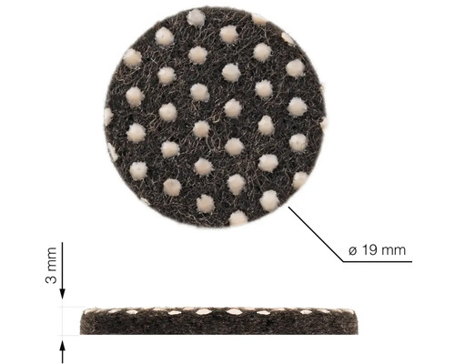 Klzák z plsti s priemerom 19 milimetrov a hrúbkou 3 milimetre