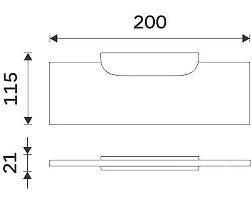 Technický nákres nábytkovej rukoväte s rozmermi