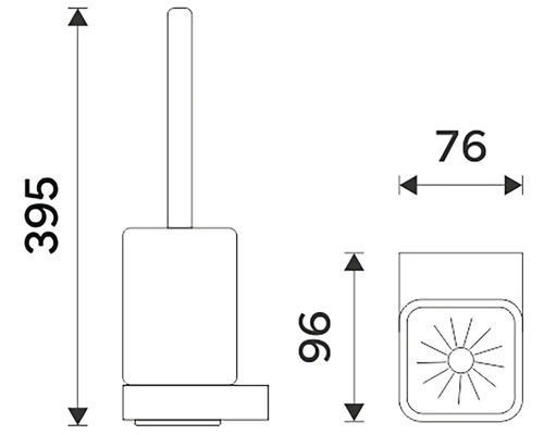 Technický nákres WC kefy s rozmermi
