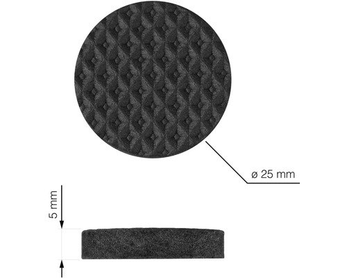 Okrúhle protišmykové podložky s priemerom 25 mm a hrúbkou 5 mm
