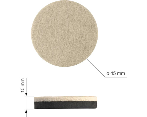 Klzák z plsti, priemer 45 milimetrov, hrúbka 10 milimetrov