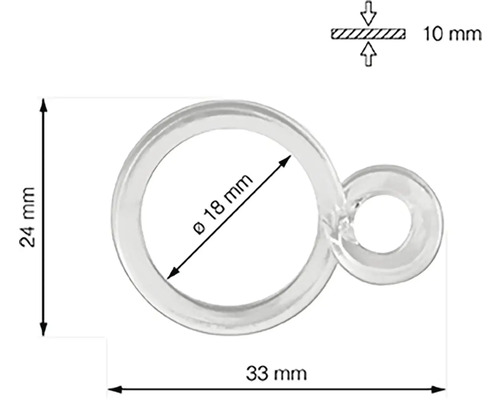 Závesný krúžok s rozmermi 24 mm x 33 mm, priemer 18 mm a hrúbka 10 mm