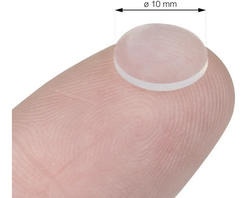 Priehľadný nábytkový doraz s priemerom 10 mm na prste