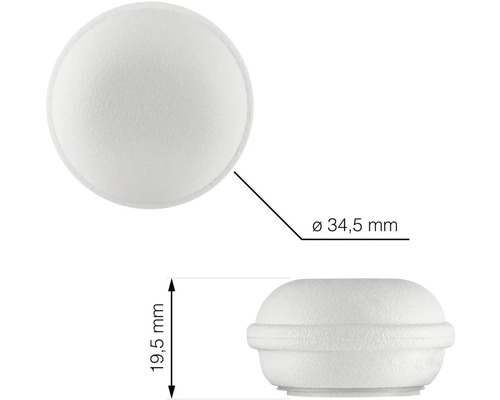 Obrázok okrúhleho nábytkového gombíka s priemerom 34,5 mm a výškou 19,5 mm.