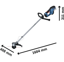 Akumulátorový vyžínač s rozmermi 1604 mm dĺžka, 408 mm šírka a 311 mm výška.