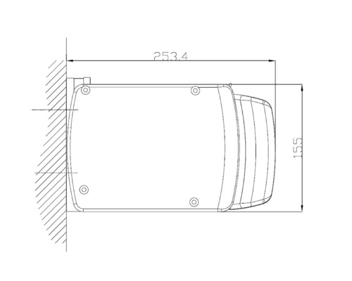 Technický nákres zrkadlovej skrinky s rozmermi.