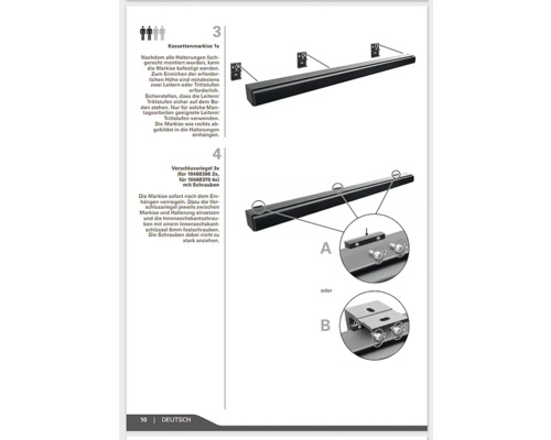 Návod na montáž kazetovej markízy s držiakmi a aretačnými západkami