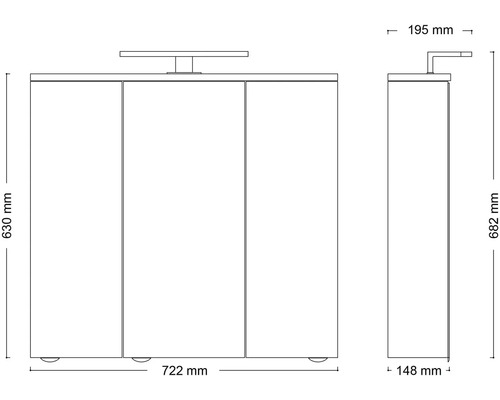 Nákres skrinky pod umývadlo s rozmermi