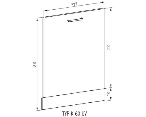 Technický nákres kuchynskej fronty typu K 60 UV s rozmermi