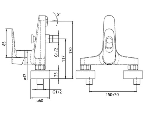 Technický nákres armatúry s rozmermi