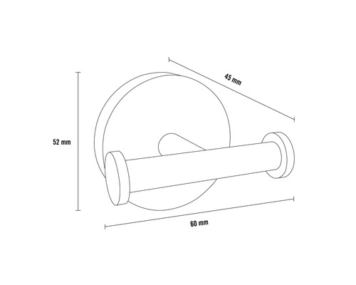 Technický nákres samostatného nástenného háčika s rozmermi 52 x 45 x 60 mm.