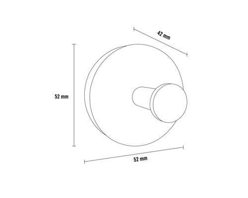 Technický výkres nástenného háčika s rozmermi 52 mm a 42 mm.