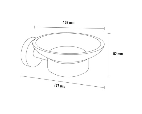 Technický nákres misky na mydlo s rozmermi.