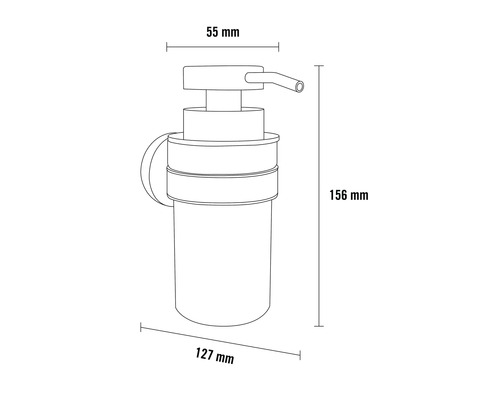 Technický nákres dávkovača mydla s rozmermi