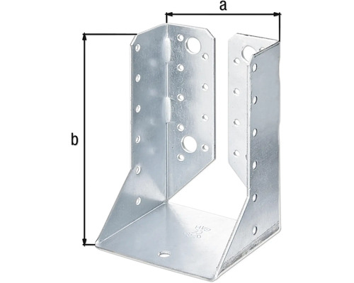 Oceľová pätka trámu s otvormi a rozmermi a a b