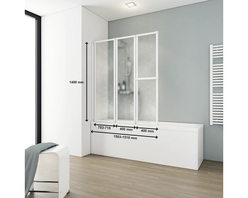 Vaňová zástena s tromi prvkami a rozmermi na vani