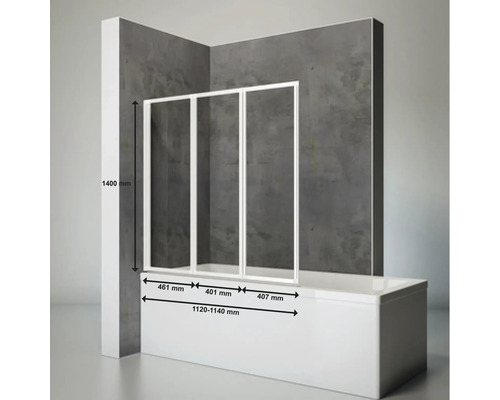 Vaňová zástena s tromi prvkami a rozmermi