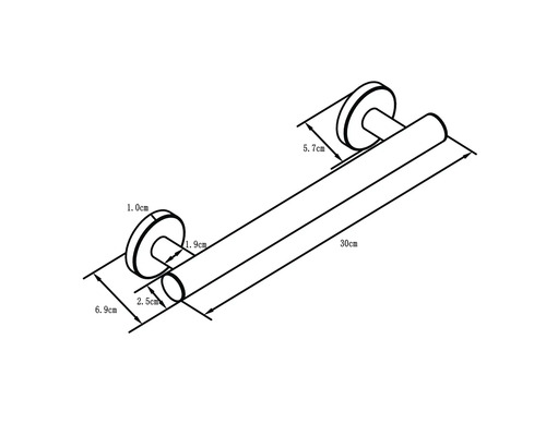 Technický nákres 30 centimetrov dlhého držiaka na uteráky s rozmermi