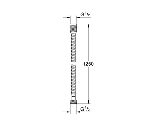 Výkres pancierovej hadice s uvedením veľkosti 1250 mm a veľkosťou pripojenia G 1 1/2 palca