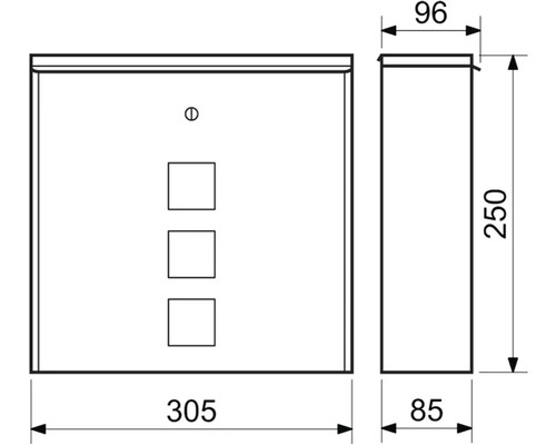 Technický nákres poštovej schránky s rozmermi