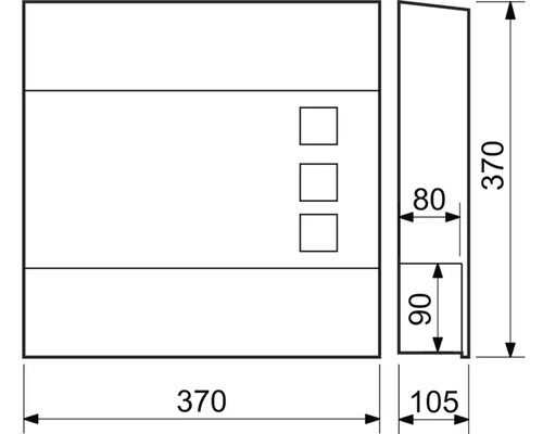 Technický nákres zrkadlovej skrinky s rozmermi