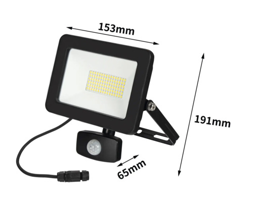 LED reflektor s pohybovým senzorom a rozmermi