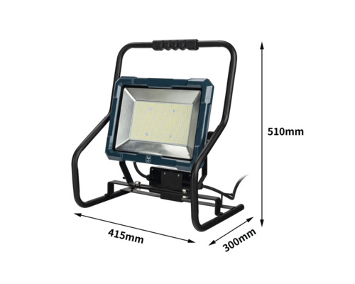 LED stavebný reflektor s rozmermi 510 mm výška, 415 mm šírka a 300 mm hĺbka