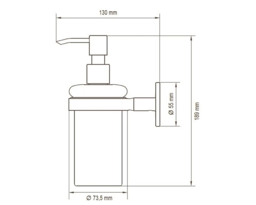 Technický nákres dávkovača mydla s rozmermi