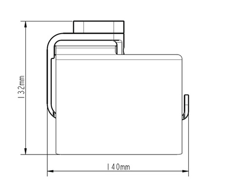 Technický nákres zariadenia s rozmermi 132 mm výška a 140 mm šírka