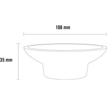 Technický nákres drezovej misy s rozmermi 108 mm šírka a 35 mm výška.