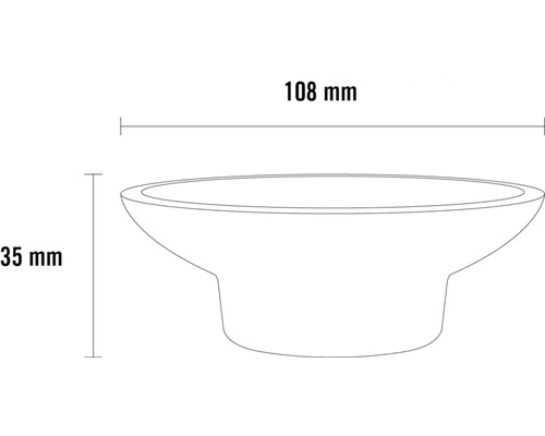 Technický nákres drezovej misy s rozmermi 108 mm šírka a 35 mm výška.