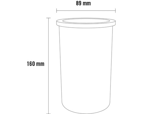 Technický nákres nádoby s rozmermi 160 mm výška a 89 mm priemer