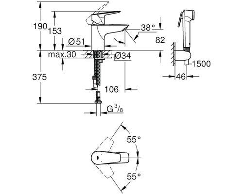 Technický nákres armatúry s rozmermi